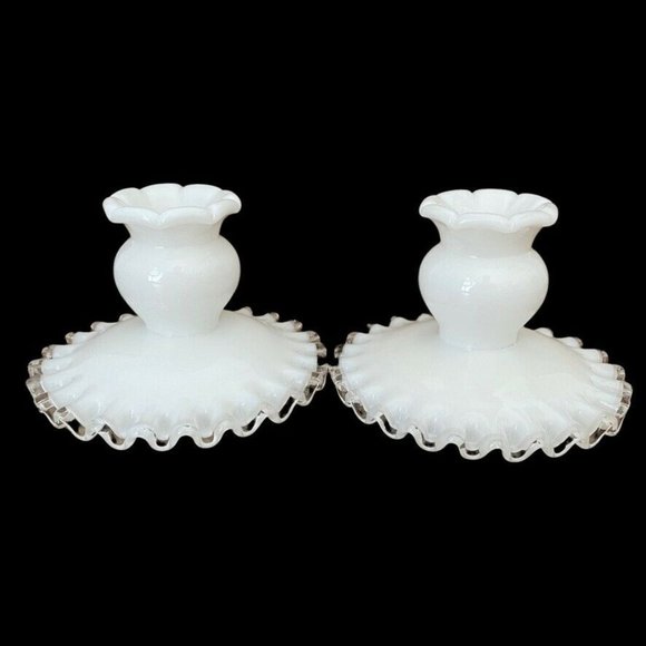Fenton Other - Fenton White Milk Glass Silvercrest 2 Candle Holders 3" Height Ruffled Edge